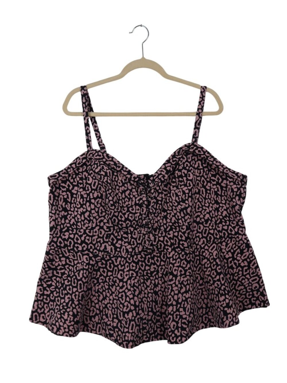 Torrid 4X Pink Black Leopard Print Sleeveless Peplum Top Tank Strappy
